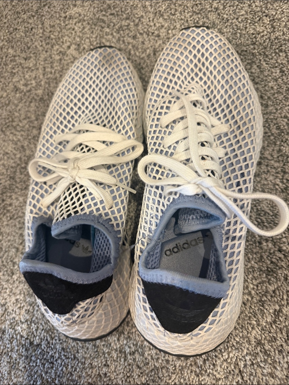 adidas Kids White Mesh Sneakers with Light Blue Trim